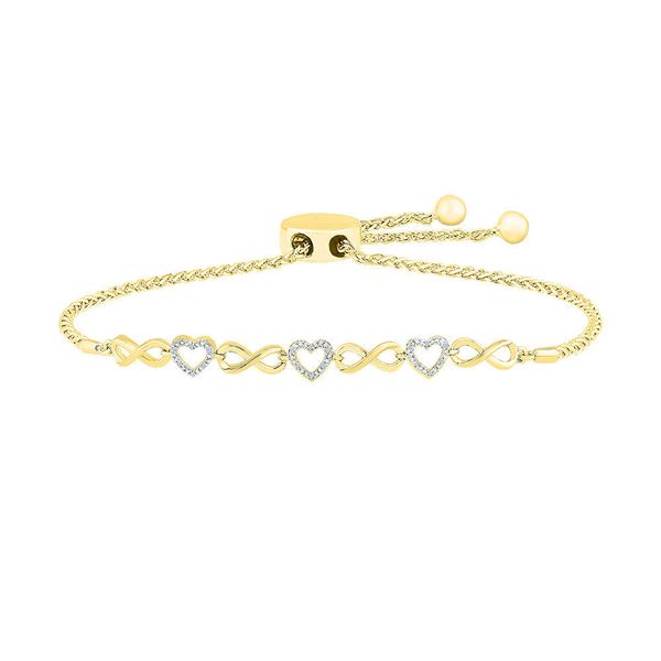 Diamond Heart Bolo Bracelet 1/12 Cttw 10kt Yellow Gold