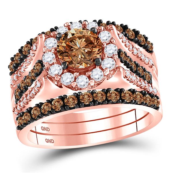 Brown Diamond Bridal Wedding Ring Band Set 2-1/4 Cttw 14kt Rose Gold