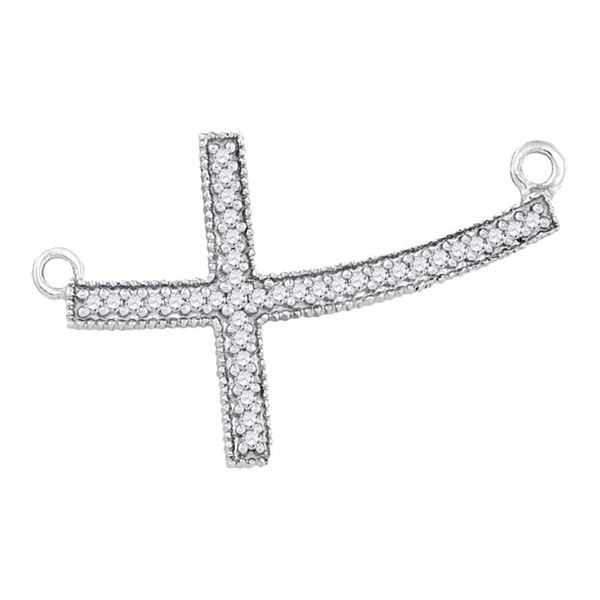 Diamond Curved Sideways Cross Pendant Necklace 1/6 Cttw Sterling Silver