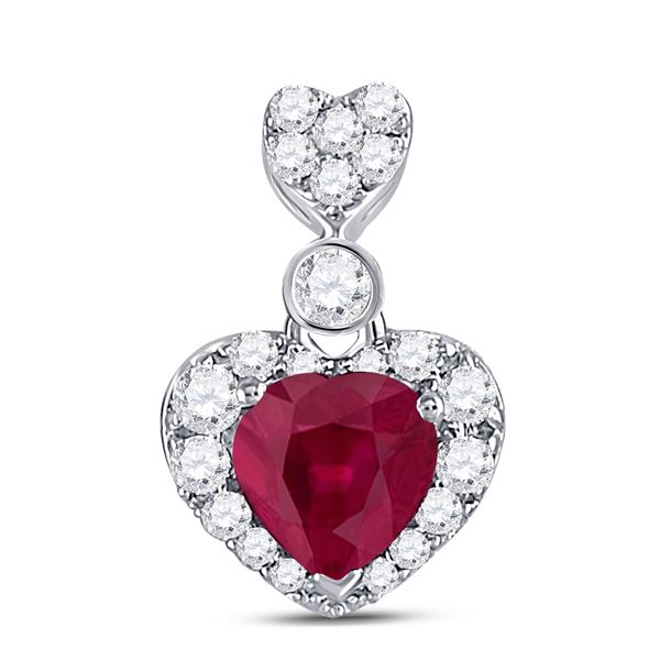 Heart Ruby Diamond Fashion Pendant 3/8 Cttw 10kt White Gold