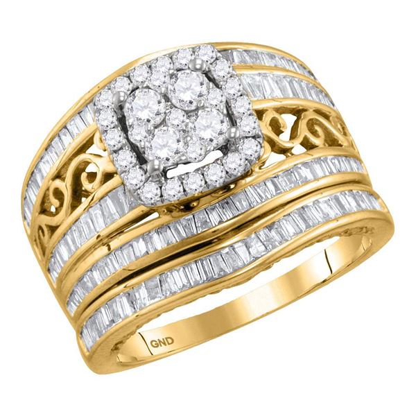 Diamond Cluster Bridal Wedding Ring Band Set 1-1/2 Cttw 14kt Yellow Gold