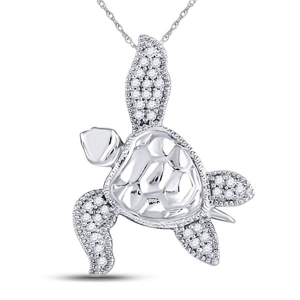 Diamond Turtle Tortoise Animal Pendant 1/10 Cttw 10kt White Gold