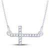 Image 1 : Diamond Horizontal Sideways Cross Necklace 1/10 Cttw Sterling Silver