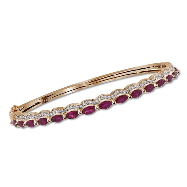 Marquise Ruby Diamond Bangle Bracelet 3/8 Cttw 14kt Rose Gold