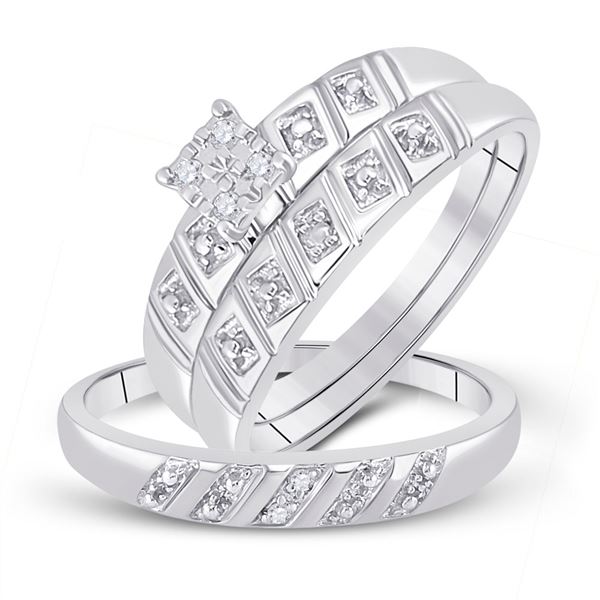 His Hers Diamond Cluster Matching Wedding Set 1/12 Cttw 10kt White Gold