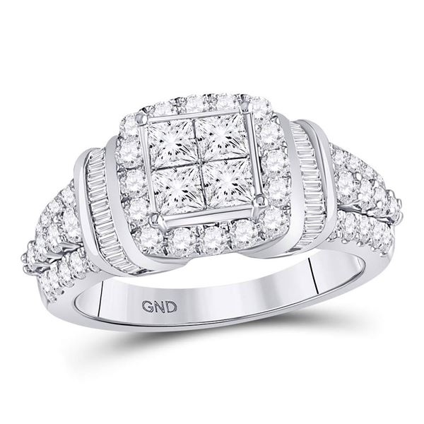 Princess Diamond Square Frame Cluster Ring 1-3/4 Cttw 10kt White Gold