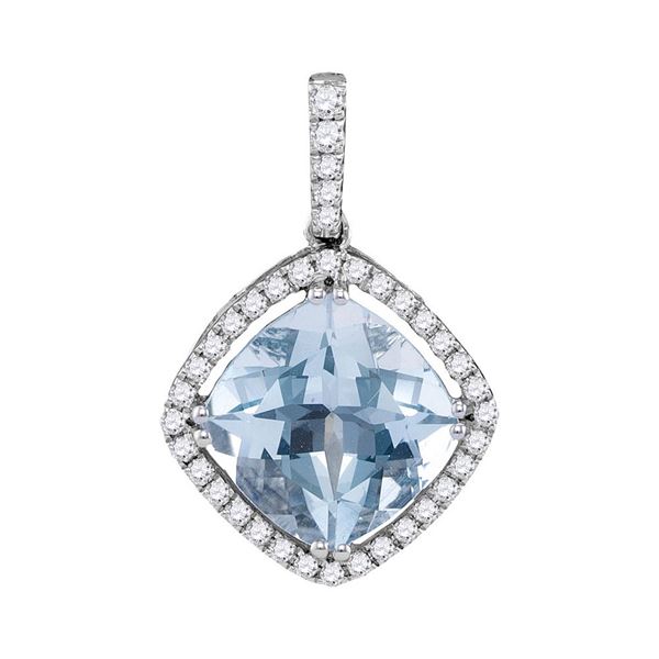 Cushion Aquamarine Diamond Solitaire Pendant 2-1/5 Cttw 14kt White Gold