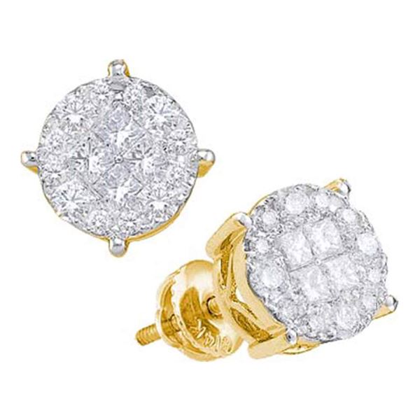Princess Diamond Cluster Earrings 1 Cttw 14kt Yellow Gold