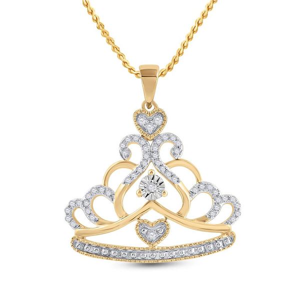 Diamond Crown Tiara Fashion Pendant 1/6 Cttw 10kt Yellow Gold