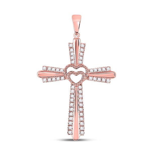 Diamond Heart Cross Pendant 1/4 Cttw 10kt Rose Gold