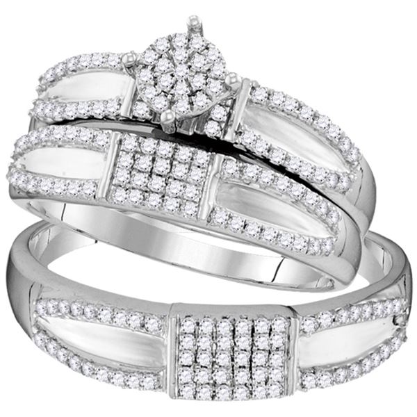 His Hers Diamond Cluster Matching Wedding Set 1/2 Cttw 10kt White Gold