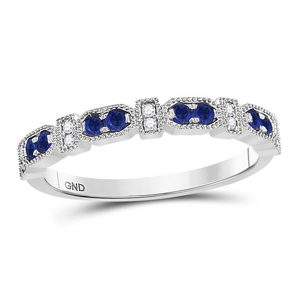 Blue Sapphire Diamond Stackable Band Ring 1/4 Cttw 10kt White Gold