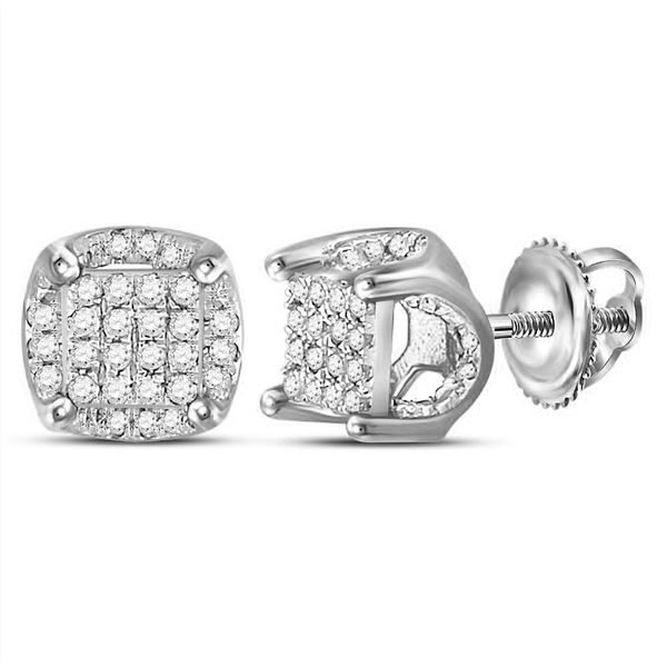 Mens Diamond Cluster Stud Earrings 1/5 Cttw 10kt White Gold