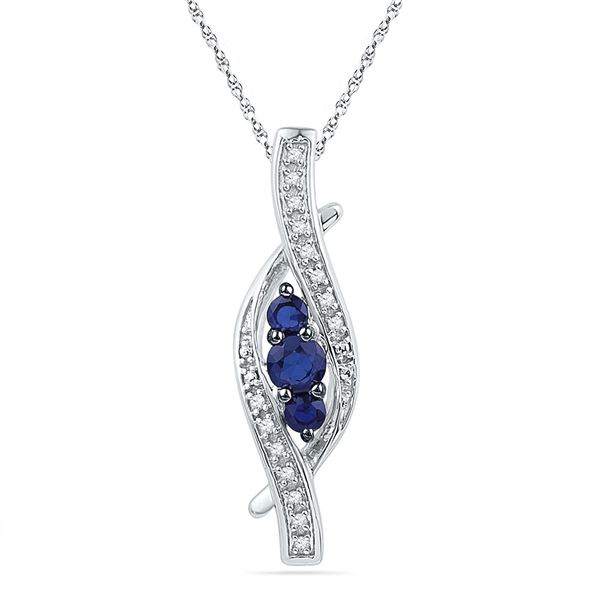 Lab-Created Blue Sapphire Diamond Pendant 1/20 Cttw Sterling Silver