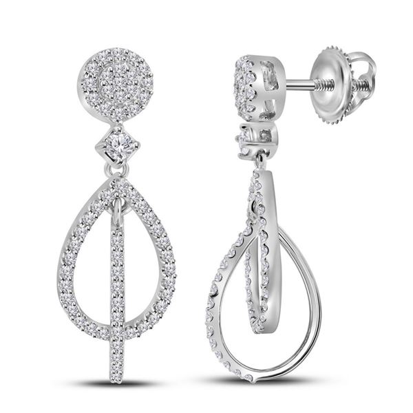 Diamond Double Teardrop Dangle Earrings 3/8 Cttw 10kt White Gold