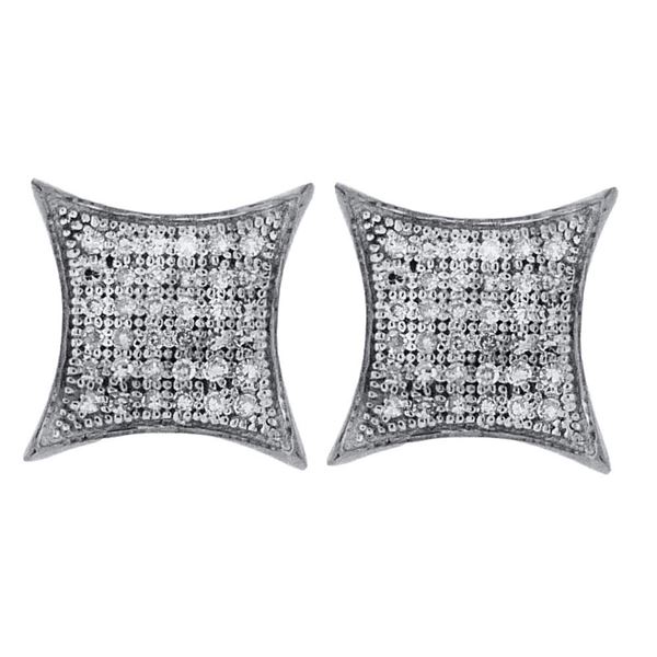 Pave-set Diamond Square Kite Cluster Earrings 1/5 Cttw 10kt White Gold