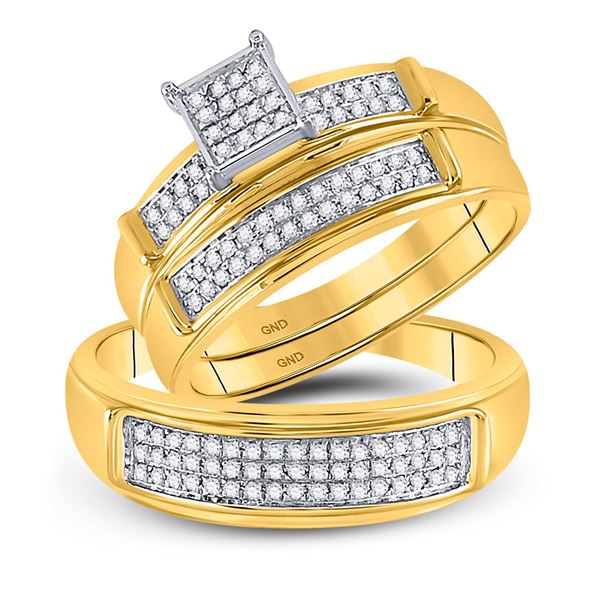His Hers Diamond Cluster Matching Wedding Set 1/3 Cttw 10kt Yellow Gold