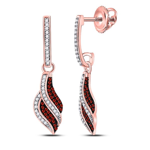 Red Color Enhanced Diamond Dangle Earrings 1/3 Cttw 10kt Rose Gold