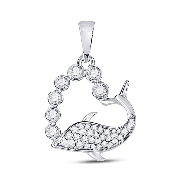 Diamond Whale Heart Pendant 1/4 Cttw 10kt White Gold