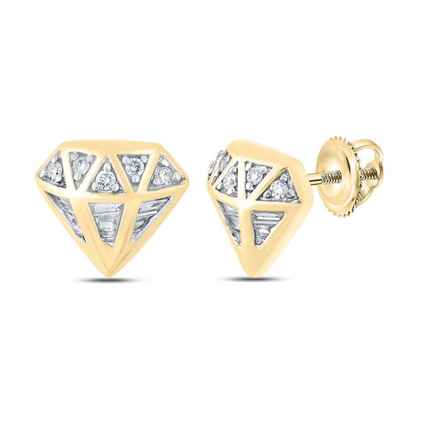 Mens Baguette Diamond Gem Earrings 1/3 Cttw 10kt Yellow Gold