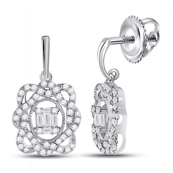 Baguette Diamond Dangle Earrings 1/2 Cttw 14kt White Gold