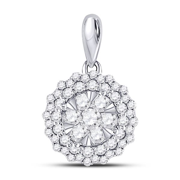Diamond Flower Cluster Pendant 1/2 Cttw 14kt White Gold