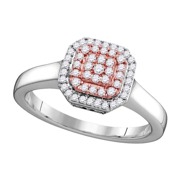 Pink Diamond Square Cluster Ring 1/4 Cttw 14kt Two-tone Gold