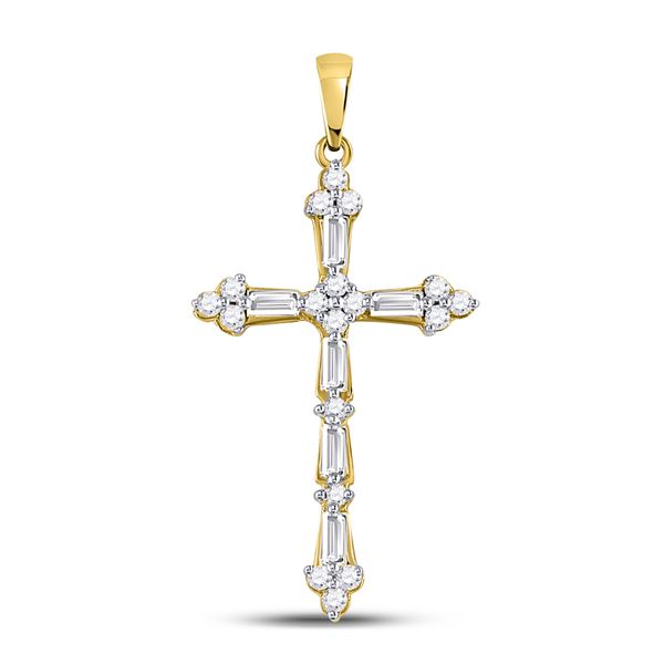 Baguette Diamond Cross Pendant 1/2 Cttw 10kt Yellow Gold