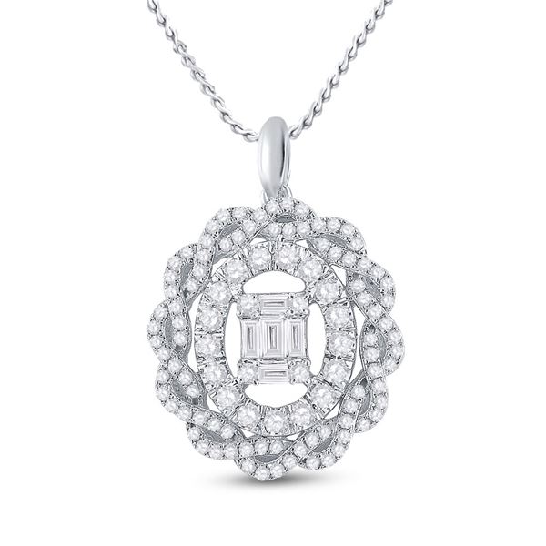 Baguette Diamond Oval Pendant 1 Cttw 14kt White Gold