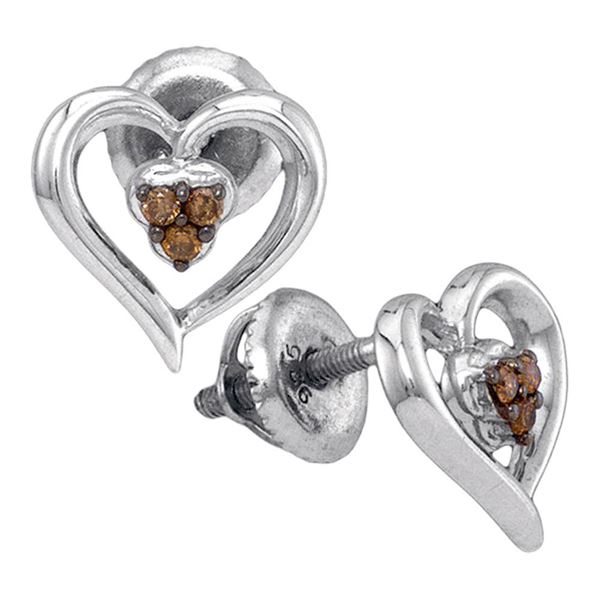 Brown Diamond Heart Earrings 1/20 Cttw Sterling Silver