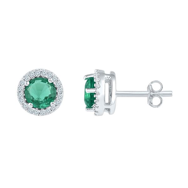 Lab-Created Emerald Solitaire Stud Earrings 1 Cttw 10kt White Gold