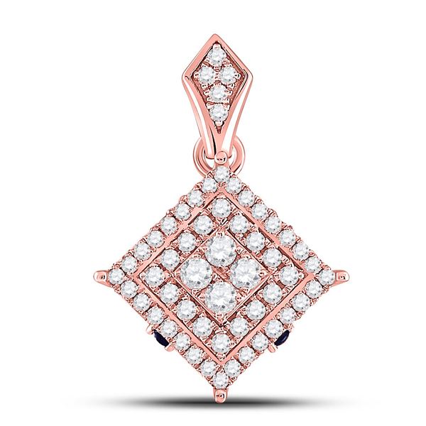 Diamond Offset Square Cluster Pendant 1/2 Cttw 14kt Rose Gold