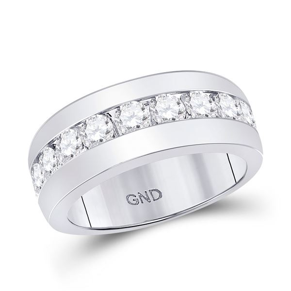 Mens Diamond Single Row Channel-set Band Ring 2 Cttw 14kt White Gold