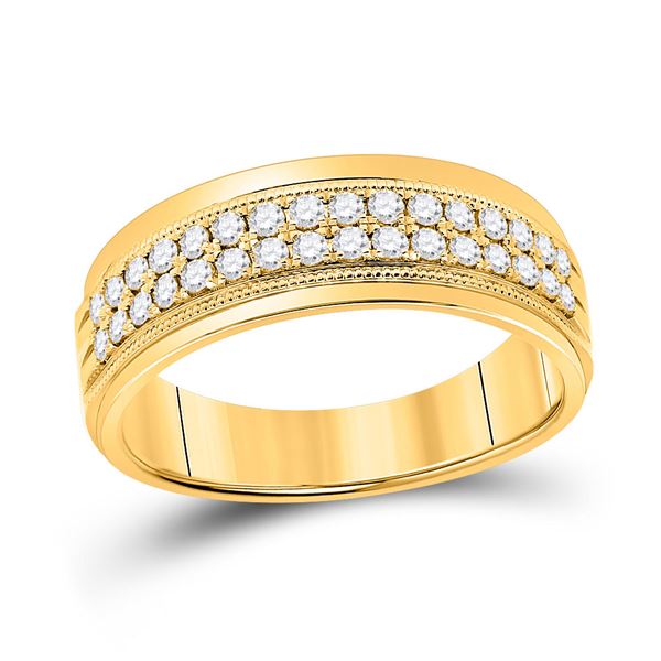 Mens Diamond Wedding Machine Set Band Ring 1/2 Cttw 10kt Yellow Gold