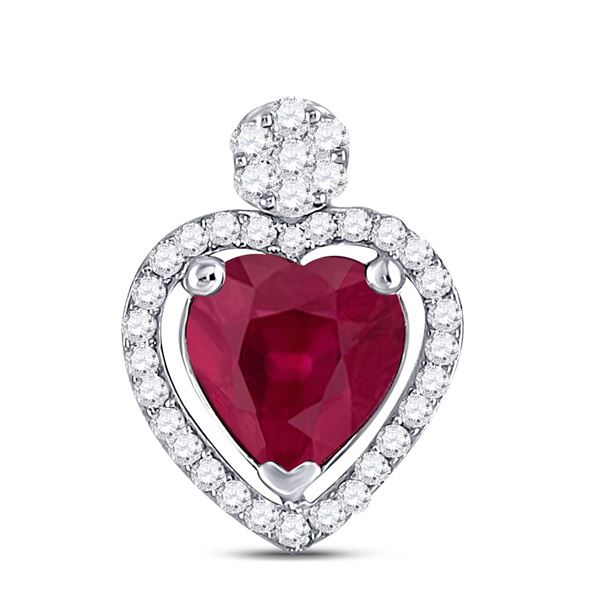 Heart Ruby Diamond Fashion Pendant 1-1/2 Cttw 10kt White Gold