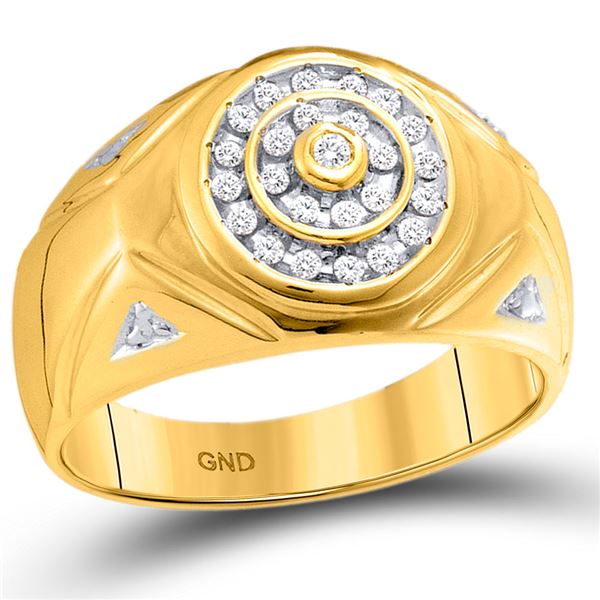 Mens Diamond Concentric Circle Cluster Ring 1/4 Cttw 10kt Yellow Gold