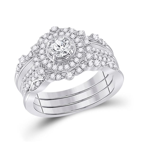 Diamond Bridal Wedding Ring Band Set 1 Cttw 14kt White Gold