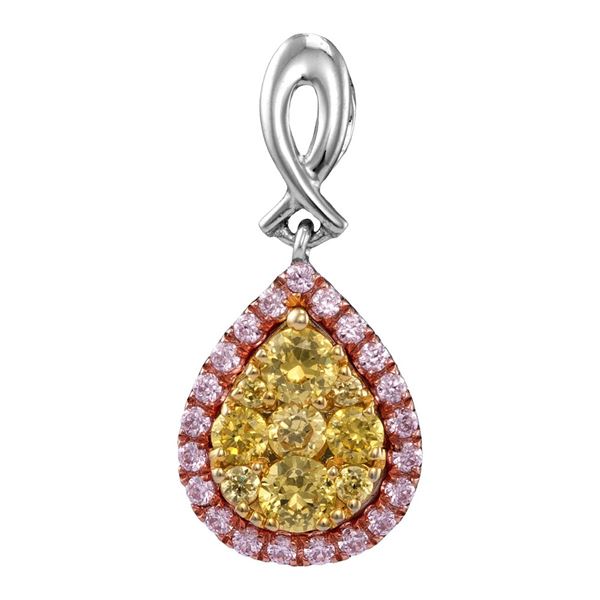 Yellow Pink Diamond Teardrop Cluster Pendant 5/8 Cttw 14kt White Gold