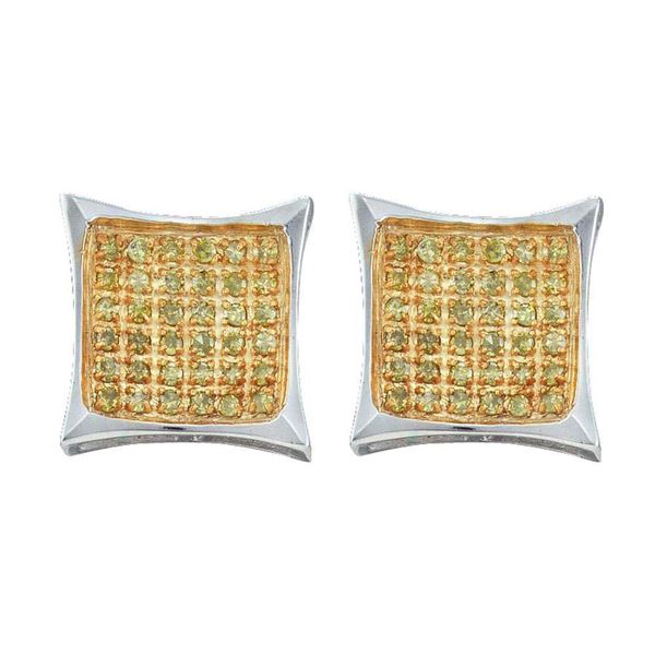 Yellow Color Enhanced Diamond Cluster Earrings 1/6 Cttw 10kt White Gold