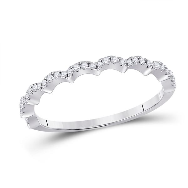 Diamond Scalloped Stackable Band Ring 1/8 Cttw 10kt White Gold