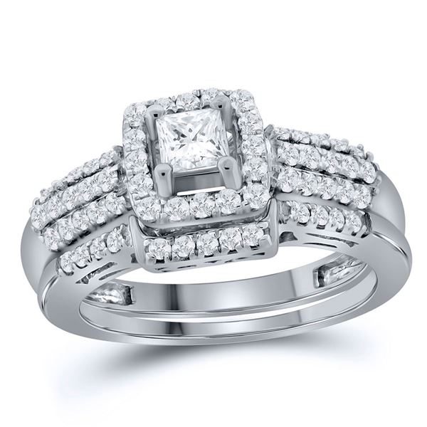 Princess Diamond Bridal Wedding Ring Band Set 7/8 Cttw 14kt White Gold