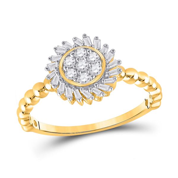 Diamond Baguette Flower Cluster Ring 1/3 Cttw 10kt Yellow Gold