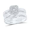 Image 2 : His Hers Diamond Square Matching Wedding Set 1/3 Cttw 10kt White Gold