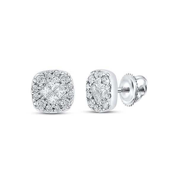 Princess Diamond Square Cluster Earrings 1/4 Cttw 14kt White Gold