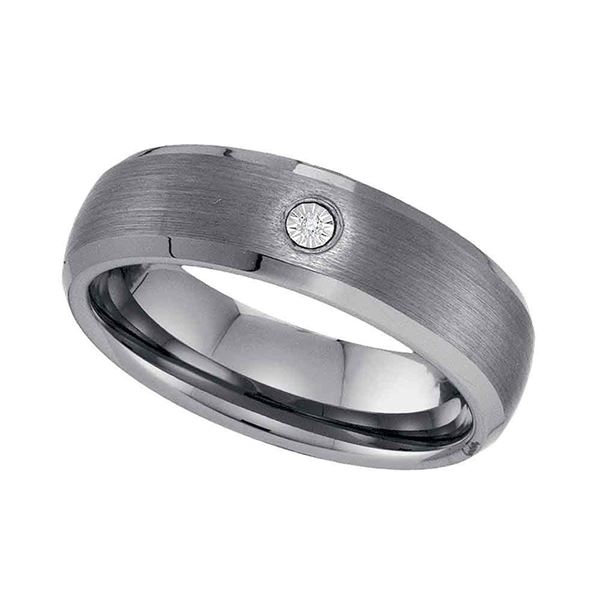 Tungsten Carbide Mens Diamond Matte Bevel Edge Band Ring .01 Cttw Size 13 Tungsten