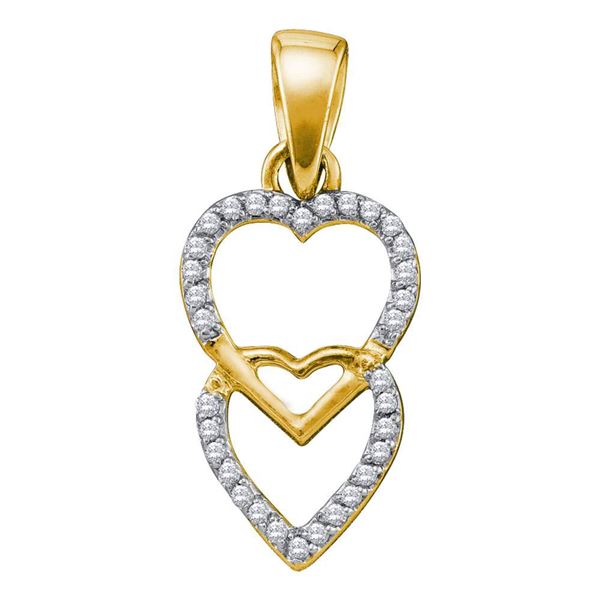 Diamond Double Heart Pendant 1/10 Cttw 10kt Yellow Gold