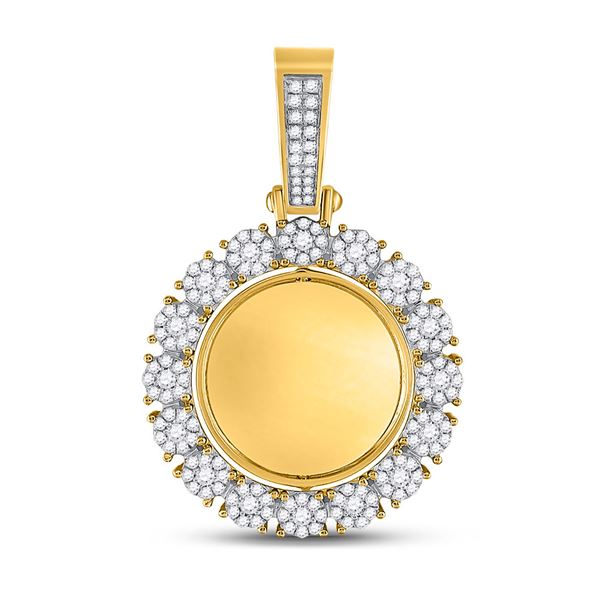 Mens Diamond Circle Cluster Picture Memory Pendant 2 Cttw 10kt Yellow Gold