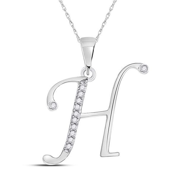Diamond H Initial Letter Pendant 1/12 Cttw 10kt White Gold