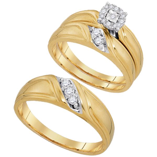 His Hers Diamond Solitaire Matching Wedding Set 1/4 Cttw 10kt Yellow Gold