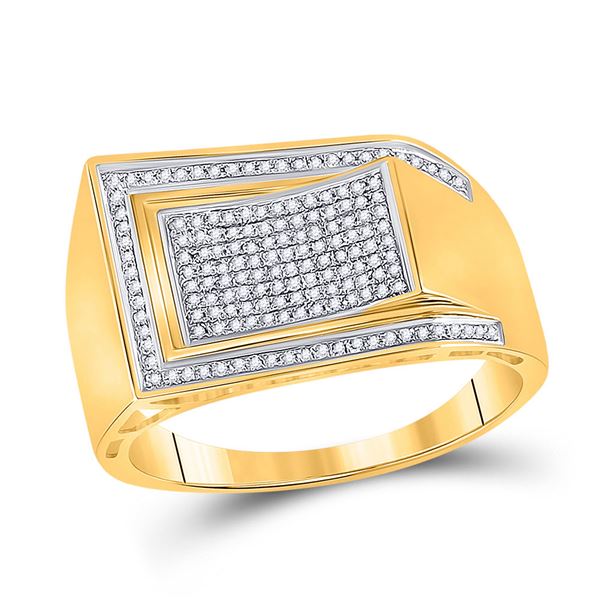 Mens Diamond Arched Rectangle Cluster Ring 1/3 Cttw 10kt Yellow Gold